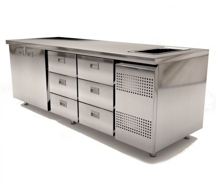 Холодильный стол  Finist СХС-800-2⁄6, с мойкой, 2300 мм, 2 двери, 6 ящиков