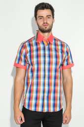 Рубашка мужская с однотонным воротником 50P009 (Кораллово-синий)
