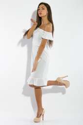 Платье женское, однотонное с воланами  69P1082 (Белый)
