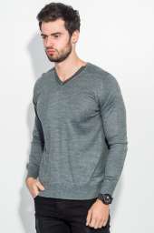 Пуловер мужской однотонный, с полосой по ободку выреза 50PD398 (Серый меланж)