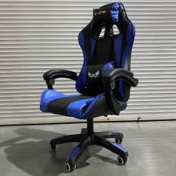 Кресло офисное с регулируемой спинкой и без подножки 202 черно-синяя экокожа