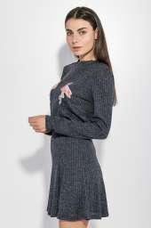Костюм женский (юбка, джемпер) с нашивками «Фламинго» 69PD981 (Темно-синий,люрикс)