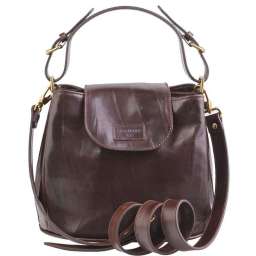 Женская, маленькая сумка из гладкой кожи - много отделений, через плечо / коричневый