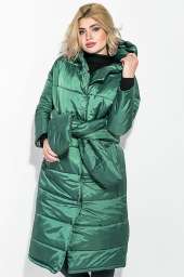 Пальто женское на синтепоне, с широким поясом 72PD215 (Темно-зеленый)