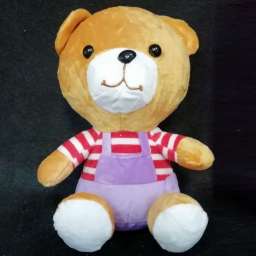 Мягкая игрушка Медведь полосатая кофта в комбинезоне 21см