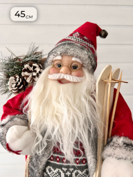 Новогодняя фигура “Дед Мороз”, 45 см, серо-красный с лыжами, арт. BL-181424
