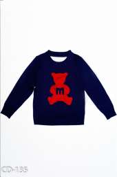 Темно-синий трикотажный свитер с красным мишкой