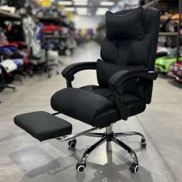 Кресло офисное с регулируемой спинкой и подножкой 303 чёрный текстиль