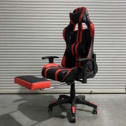 Кресло офисное с регулируемой спинкой и подножкой 659 чёрно-красная экокожа