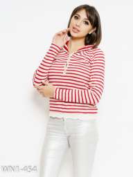 Бежево-красный полосатый свитер с кружевом