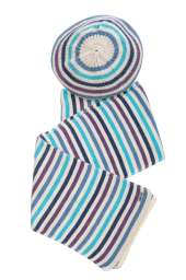 Комплект женский шапка, шарф в полоску 65PF3225 (Молочно-синий)