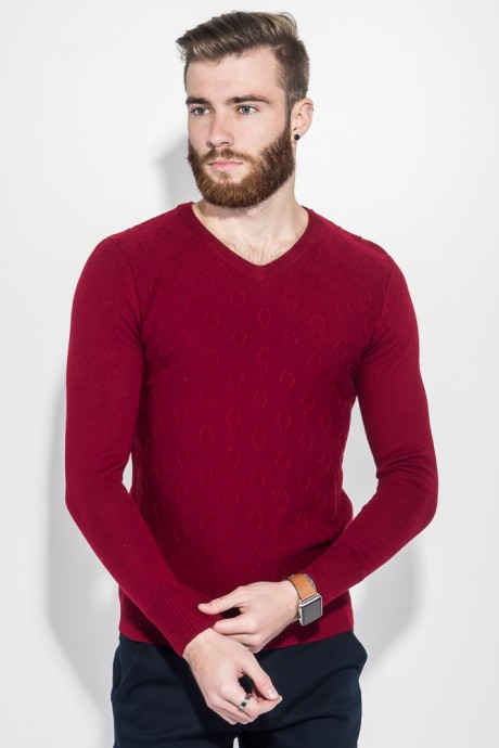Пуловер мужской фактурный узор 50PD3421 (Бордо)