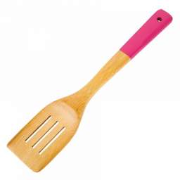 Лопатка бамбуковая с прорезями (розовая ручка) КА-00041