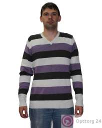 Джемпер мужской белого цвета с чёрными и фиолетовыми полосками