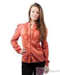 Блузка женская хлопковая с рюшью светло-коричневая