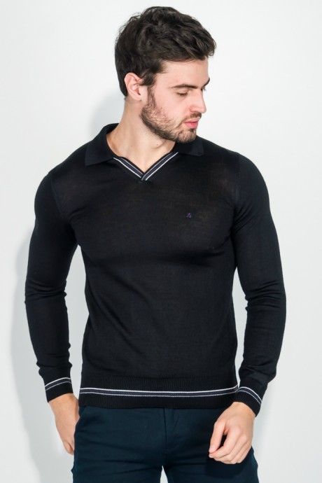 Пуловер мужской однотонный 50PD338 (Черный)