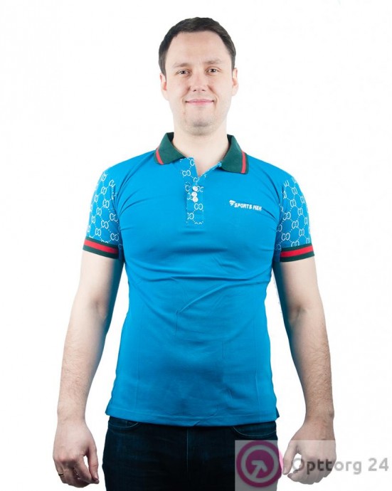 Рубашка-поло мужская синяя с зеленой отделкой