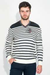 Пуловер мужской в полоску 50PD341 (Бело-грифельный)