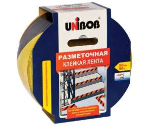 Циркон Клейкая лента разметочная UNIBOB 50мм х 50м, желто-черная