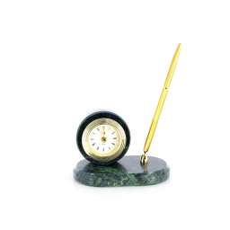 Настольный набор: ручка, часы, 14,5 х 9 х 1,8 см, зелёный