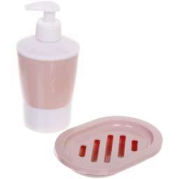 Набор для ванной из 2-х предметов (дозатор для мыла+мыльница) розовый