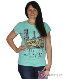 Женская футболка  бирюзового цвета  с принтом в виде панорамы Парижа