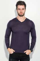 Пуловер мужской однотонный, с полосой по ободку выреза 50PD398 (Сиреневый меланж)