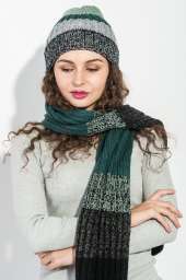 Комплект универсальный шарф, шапка в полоску 65P3561 (Черно-зеленый)