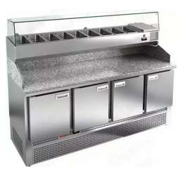 Холодильный стол для пиццы HiCold PZE3-1111/GN (1/6H) камень, 1970 мм, под витрину, 4 двери