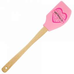 Лопатка силиконовая на деревянной ручке “Влюбленные сердца” розовая ВЕ-1472S