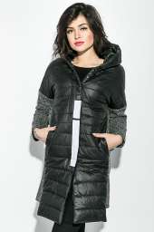 Пальто женское стильное, с капюшоном 69PD979 (Черно-серый)
