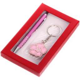 Подарочный набор “Леди” ручка+брелок 16*9см, розовый