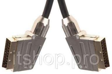 Шнур SCART Plug - SCART Plug 21pin  1.5М (GOLD) - Металл  REXANT