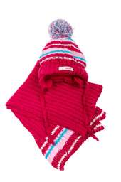 Комплект детский (для девочки) шапка и шарф в полоску 65PG0009 junior (Малиновый)