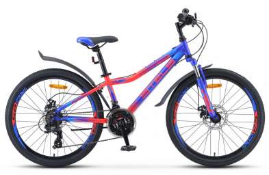 Подростковый горный (MTB) велосипед STELS Navigator 410 MD 24 V010 синий/неоновый-красный 12” рама (