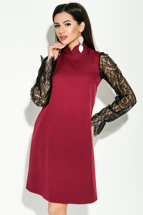 Платье женское с кружевными рукавами 95P8014 (Бордо-черный)