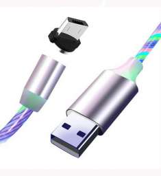 Кабель Usb - Micro магнитный LED  (белый) 1м