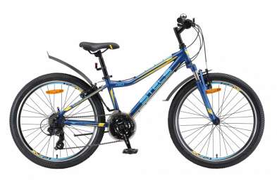 Подростковый горный (MTB) велосипед STELS Navigator 410 V 24 21-sp V010 темно-синий/желтый 13” рама 