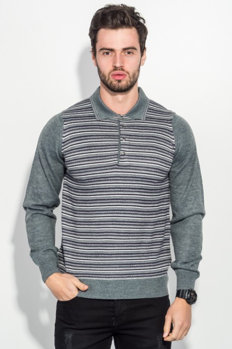 Пуловер мужской в полоску 50PD394 (Серо-фиолетовый)