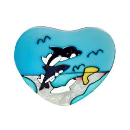 Подсвечник стеклянный в форме сердца “Дельфины” 11см
