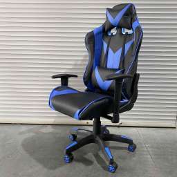 Кресло офисное с регулируемой спинкой и без подножки 119 черно-синяя экокожа
