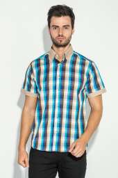 Рубашка мужская с однотонным воротником 50P009 (Бежево-голубой)