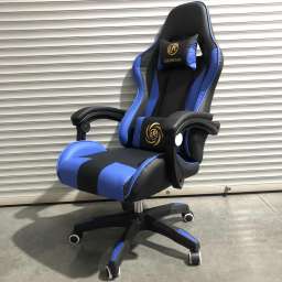 Кресло офисное с регулируемой спинкой и без подножки 110 черно-синяя экокожа