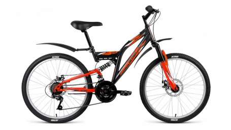 Подростковый горный (MTB) велосипед ALTAIR MTB FS 24 2.0 Disc серый/оранжевый матовый 14.5” рама