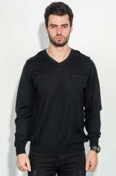 Пуловер мужской однотонный, с карманом-обманкой 50PD547 (Черный)