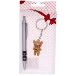 Подарочный набор “Мишка” ручка+брелок 19*9см
