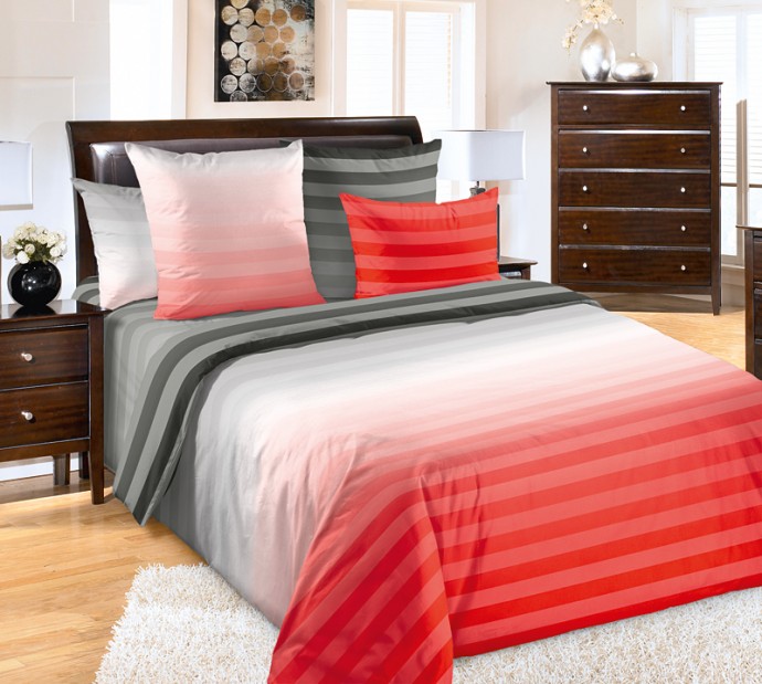 Комплект постельного белья Туманное утро 2-спальный с европростынёй, перкаль, красный