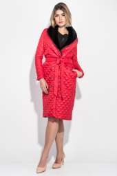 Пальто женское стеганное, с мехом 69PD1059 (Красный)