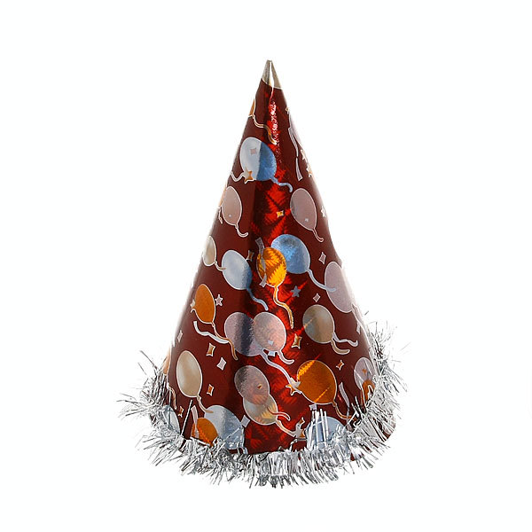 Колпак праздничный “Веселый праздник” 24см, голограмма с мишурой