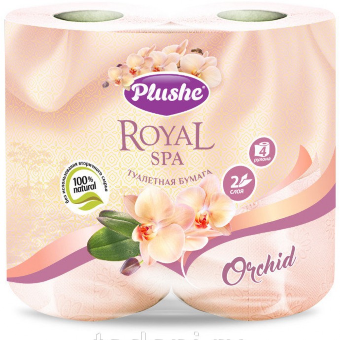 Туалетная бумага Plushe Royal Spa Орхидея, 2 сл, 4 рул, 23 м